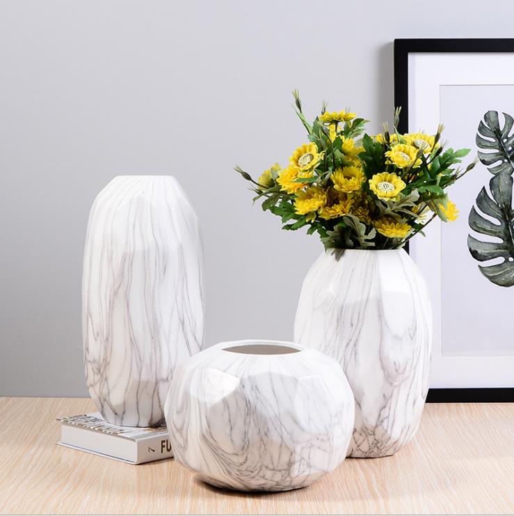 现代轻奢大理石纹陶瓷花瓶北欧装饰品创意几何陈设客厅工艺品摆件