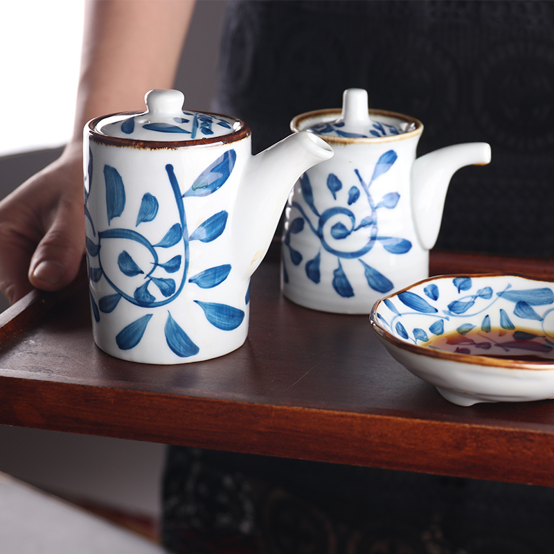 日式复古陶瓷调味罐子酱油醋瓶厨房家用带盖醋壶油壶餐厅酱油小壶