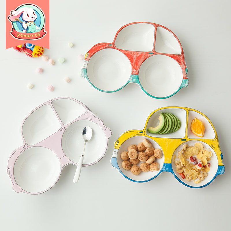 宝宝餐盘儿童餐具陶瓷创意卡通汽车早餐盘子碗碟子家用分隔分格盘