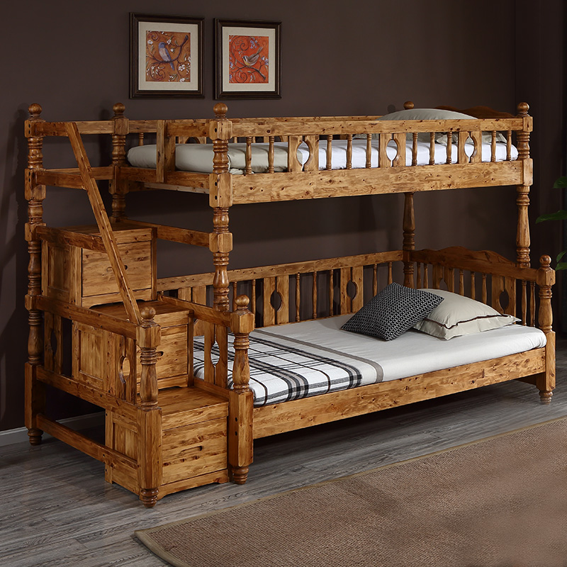全实木床成人上下床美式乡村高低床母子床柏木质田园双层床儿童床