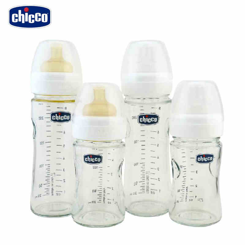 意大利原装chicco智高 宽口玻璃奶瓶 婴儿防摔防胀气硅胶橡胶奶嘴