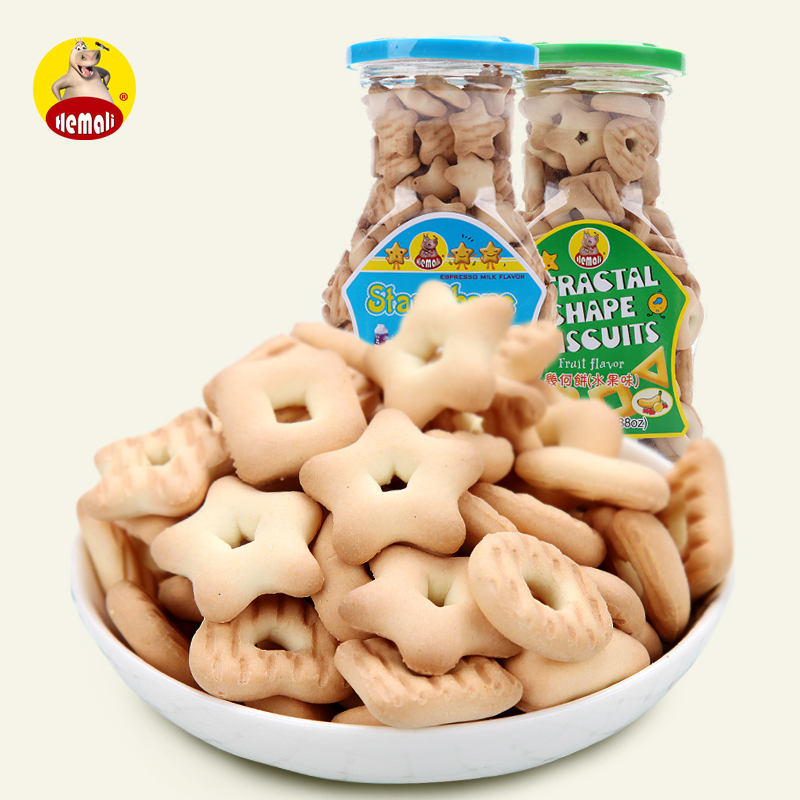 河马莉几何星星饼干110g牛奶/水果味儿童零食品宝宝辅食