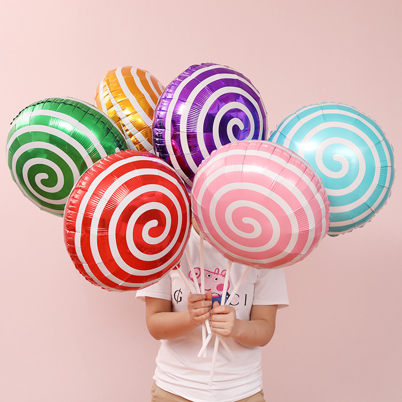 儿童生日派对装饰手持糖果铝膜气球幼儿园活动布置圈圈棒棒糖气球