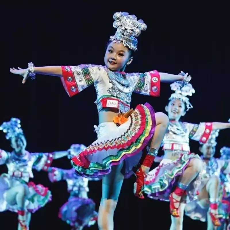 新款第九届小荷风采儿童舞蹈苗妹妹演出服苗族少数民族舞台表演服