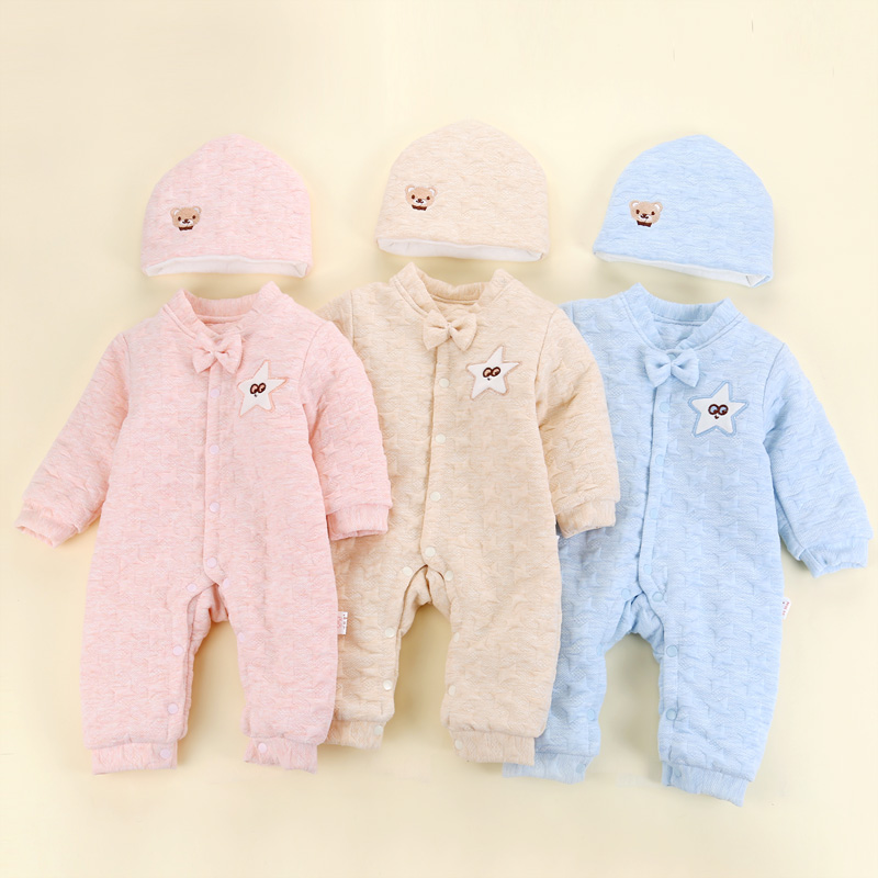 婴儿连体衣纯棉春装新生儿衣服夹棉保暖0-3-6个月男女宝宝哈衣