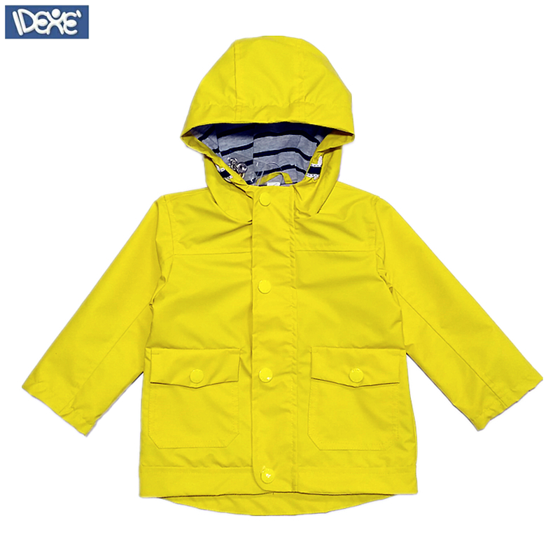 儿童冲锋衣宝宝男童外套儿童防雨风上衣连帽时尚黄色休闲出口童装