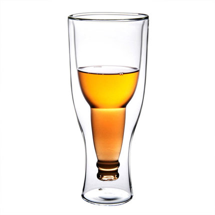 啤酒杯创意双层玻璃水杯子家用超大耐热透明酒吧牛奶果汁冷饮杯