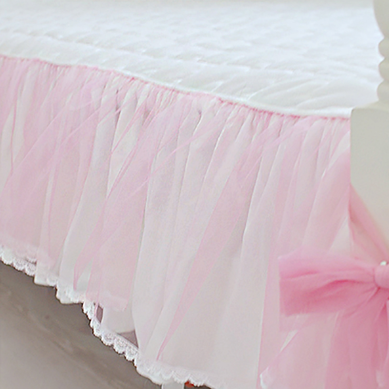 Design-Julliette儿童少女粉色床上用品粉色白色床单夹棉床笠床裙