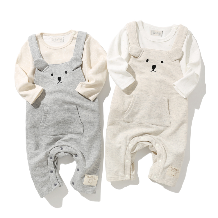 男女宝宝背带裤套装0-1岁婴儿春装连体外出服3个月纯棉新生儿衣服