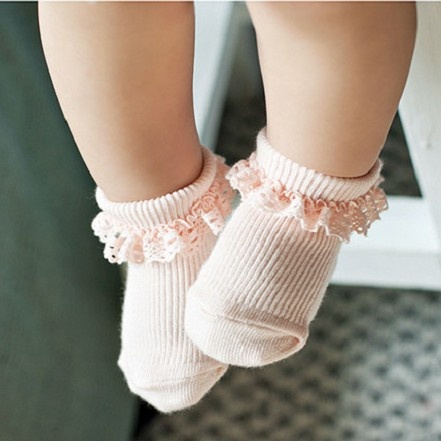 春秋高品质纯棉花边公主袜子睡眠袜宝宝防滑短袜婴儿童松口地板袜