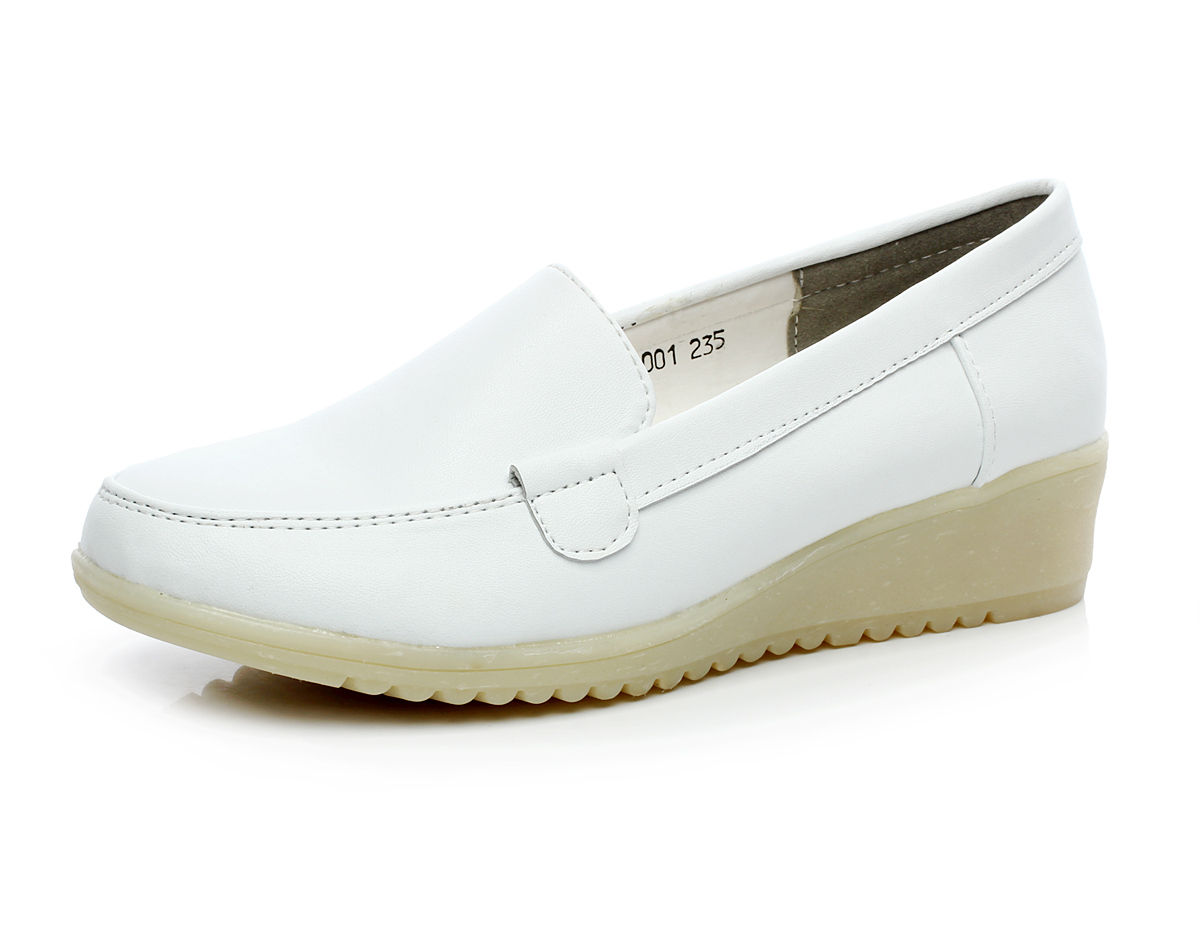 春季护士鞋白色坡跟女单鞋牛筋底医生工作鞋美容院浅口小白鞋防滑