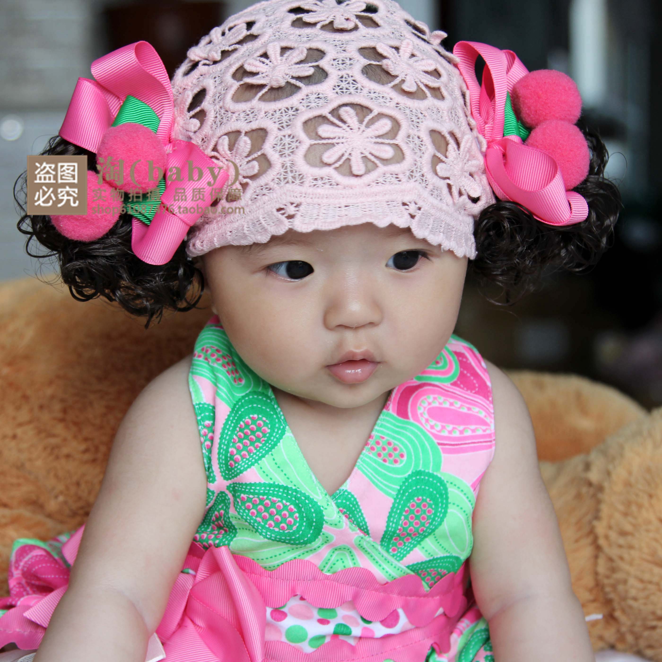 宝宝发带韩版儿童假发婴幼儿头饰饰品纯棉粉嫩樱桃0-3个月1-2-4岁