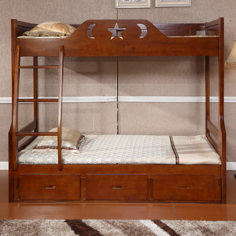 中式简约儿童床男女孩双层床上下床香樟木全实木子母床家具组合床