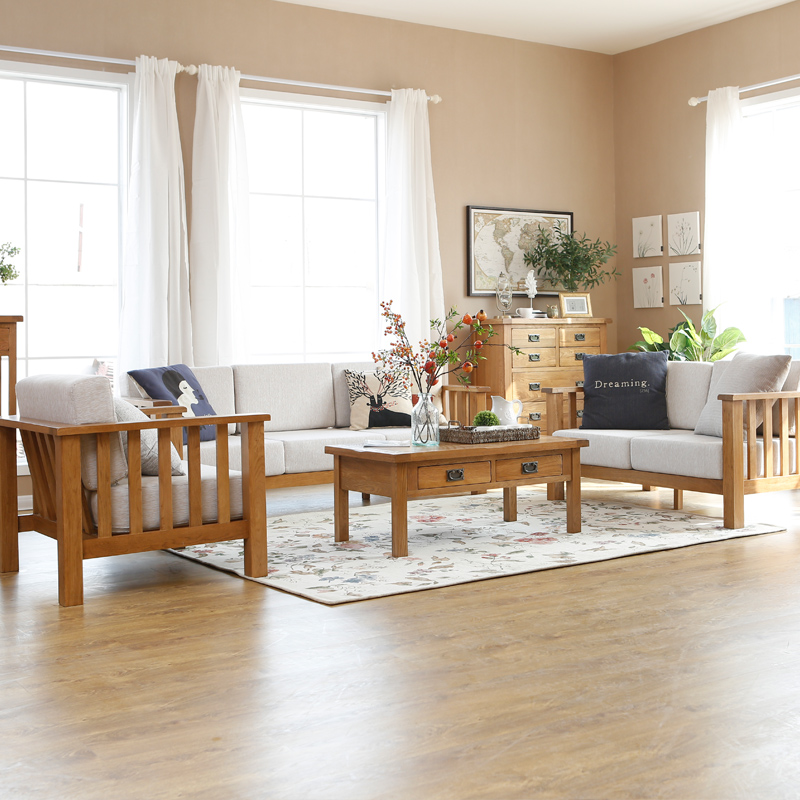 喜之林全实木沙发客厅家具可拆洗单人双人三人沙发白橡木美式简约