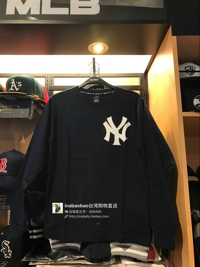 台湾专柜代购顺丰直发 MLB 洋基队 秋装男士长袖T恤 球队圆领上衣