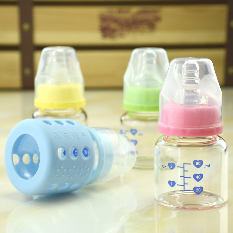 新款婴儿玻璃迷你果汁小奶瓶新生儿宝宝喂药喝水防胀气60ml包邮