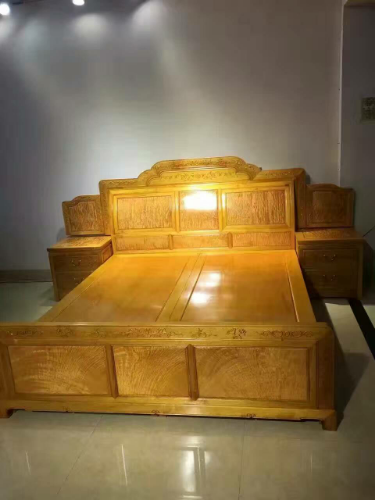 金丝楠木床白楠拼大叶楠面板床双人床红木古典床床带头柜床