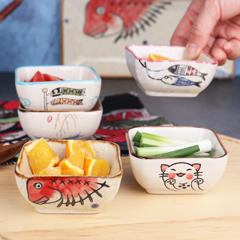 日式和风复古调味碟创意手绘陶瓷点心小碟家用咸菜碟芥末碟酱料碟