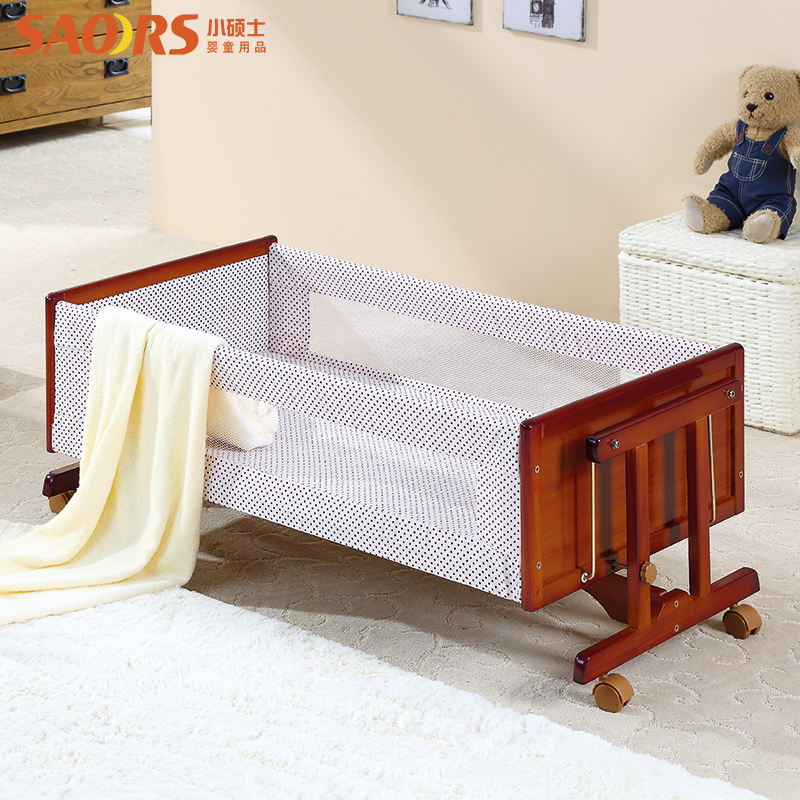小硕士婴儿床实木环保摇篮床新生儿摇床bb床便携式宝宝床带蚊帐
