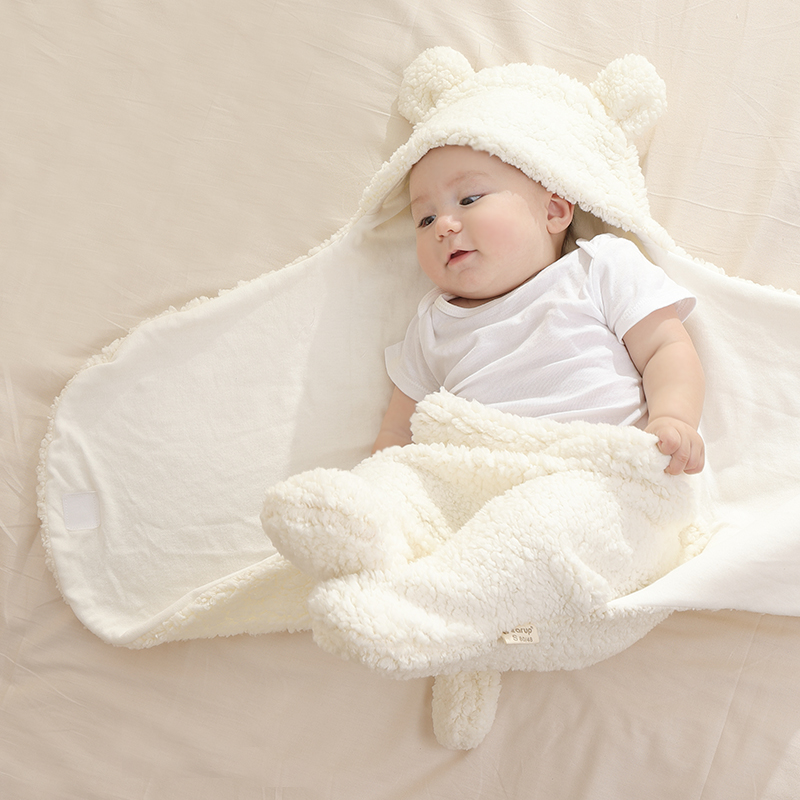 婴儿抱被秋冬纯棉羊羔绒加厚卡通初生婴儿包被防惊跳睡袋新生儿用
