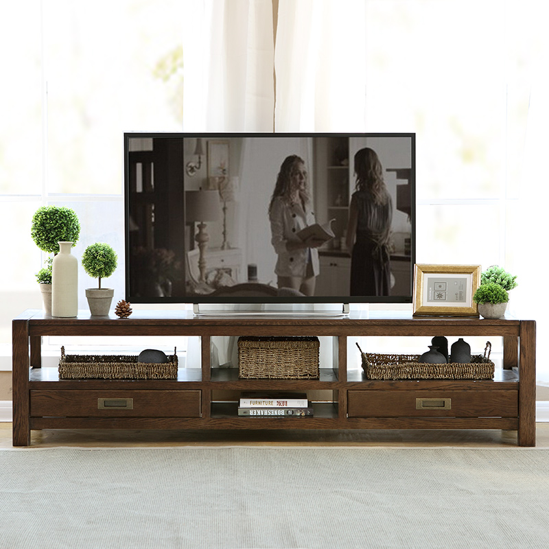 喜之林全实木电视柜美式现代简约1.8米白橡木储物收纳柜客厅家具