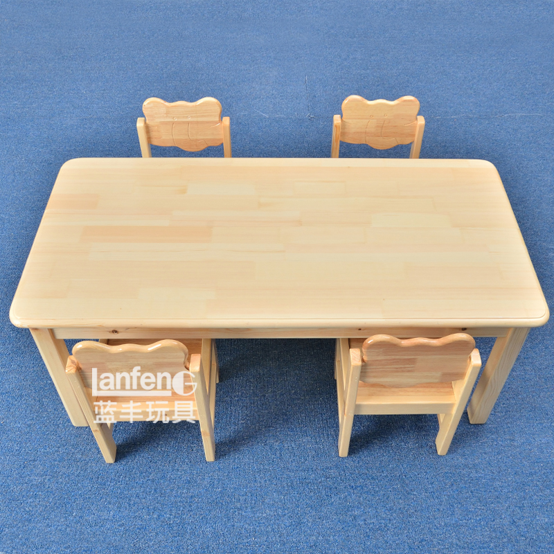 幼儿园桌椅4人桌原木桌樟子松木质儿童长方桌 实木 吃饭桌 学习桌