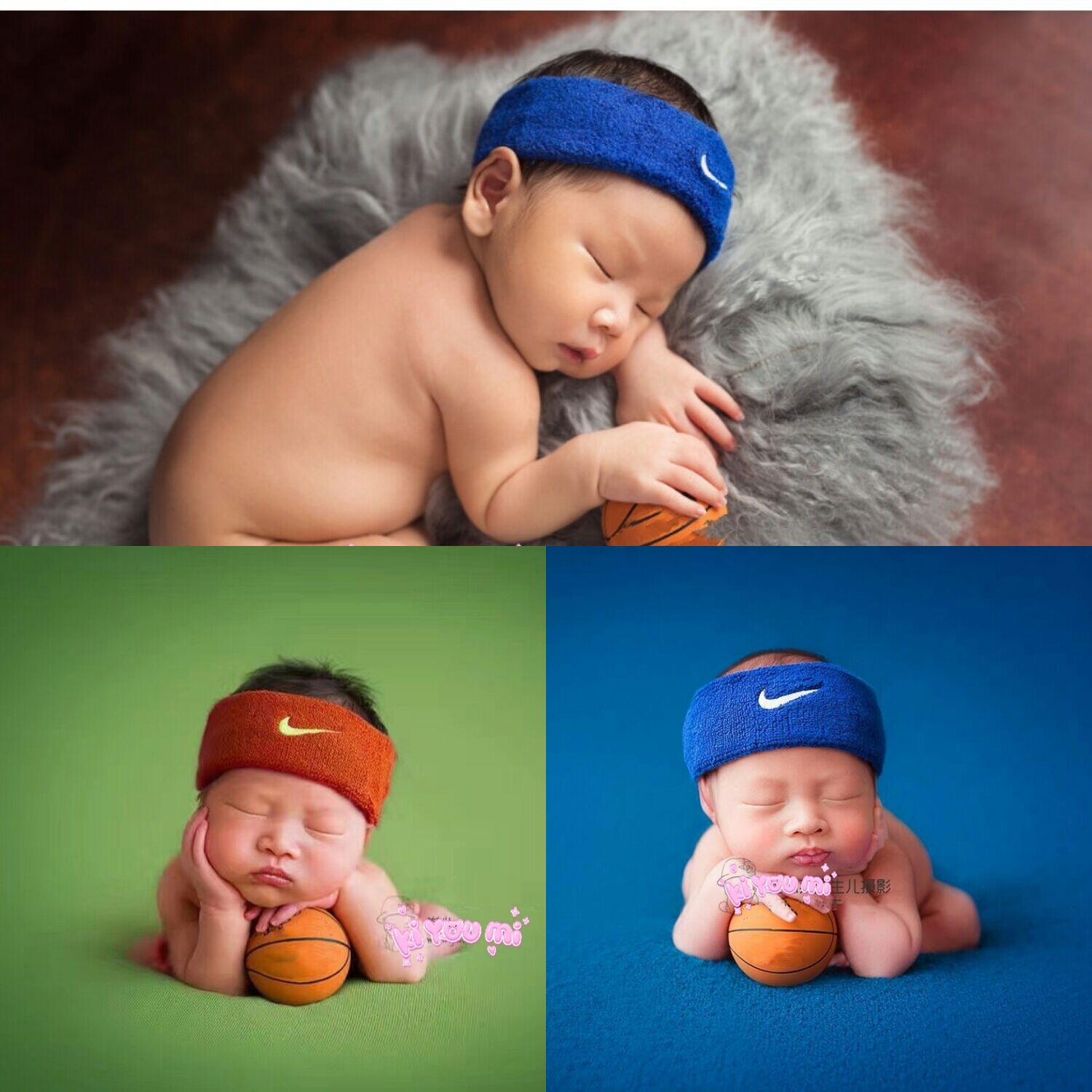 新生婴儿童拍照服装宝宝满月百天摄影衣服小篮球头带发圈摄影道具