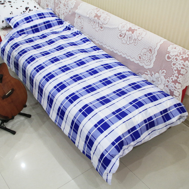 蓝白黄格子单人床单被套床上用品三件套学校学生宿舍寝室职工涤棉