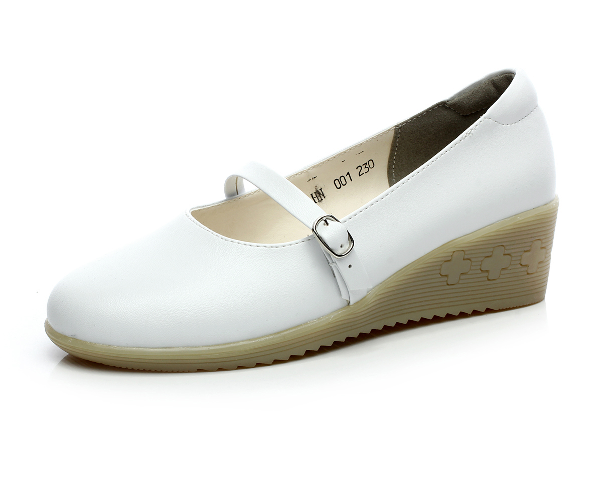 南丁格尔特价护士鞋白色软面牛皮坡跟牛筋底女护理妈妈单鞋包邮费