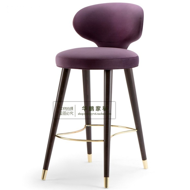 美式实木时尚餐椅设计师创意轻奢吧椅个性酒吧吧台椅前台高脚凳子