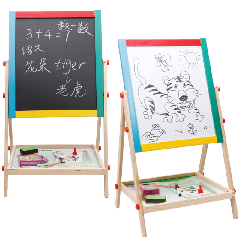 磁性多功能木制黑白板 双面小黑板写字架 儿童益智学习画板玩具