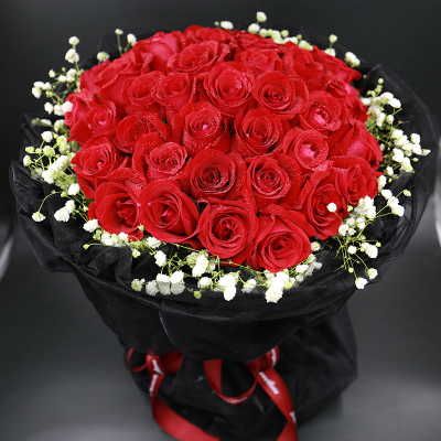 实拍！33只红玫瑰花束武汉鲜花店同城速递生日鲜花配送花配送