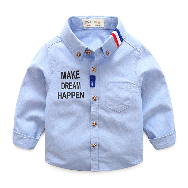 儿童浅蓝色长袖衬衫2023春秋新款外贸品牌童装男宝宝小童纯棉衬衣