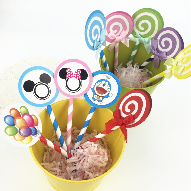 派对甜品桌布置 儿童生日宴 游乐园主题 棒棒糖造型插牌6只插旗