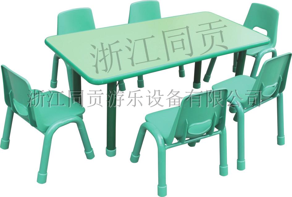 同贡幼儿园桌椅防火板长方桌六人桌学习桌儿童直边/花边升降调节