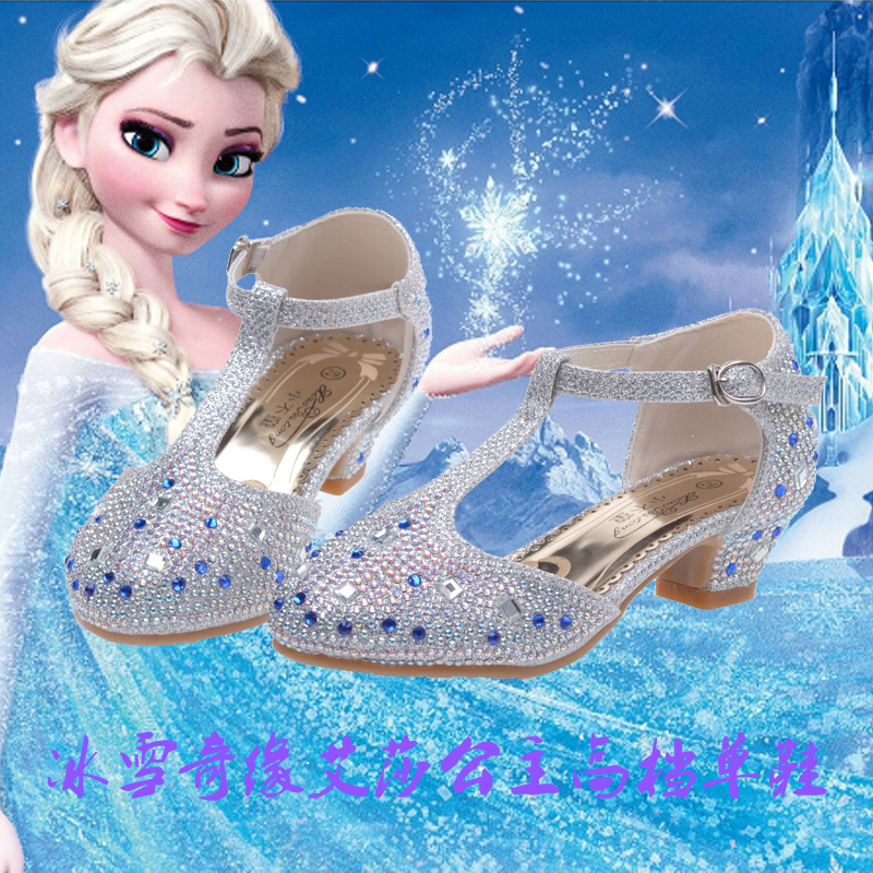 冰雪奇缘公主单鞋女童高跟鞋包头礼服鞋女孩子高档水钻凉鞋表演鞋