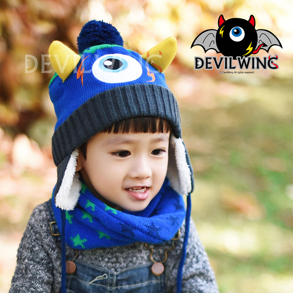 DevilWing儿童帽子男女宝宝帽毛线1-3岁秋冬婴儿帽围巾两件套装潮