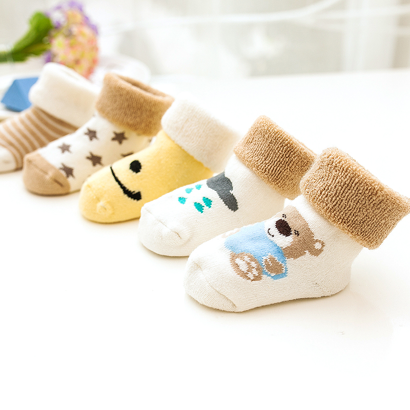 婴儿袜子秋冬款加厚儿童全棉0-1-3岁6-9个月新生儿宝宝松口毛圈袜