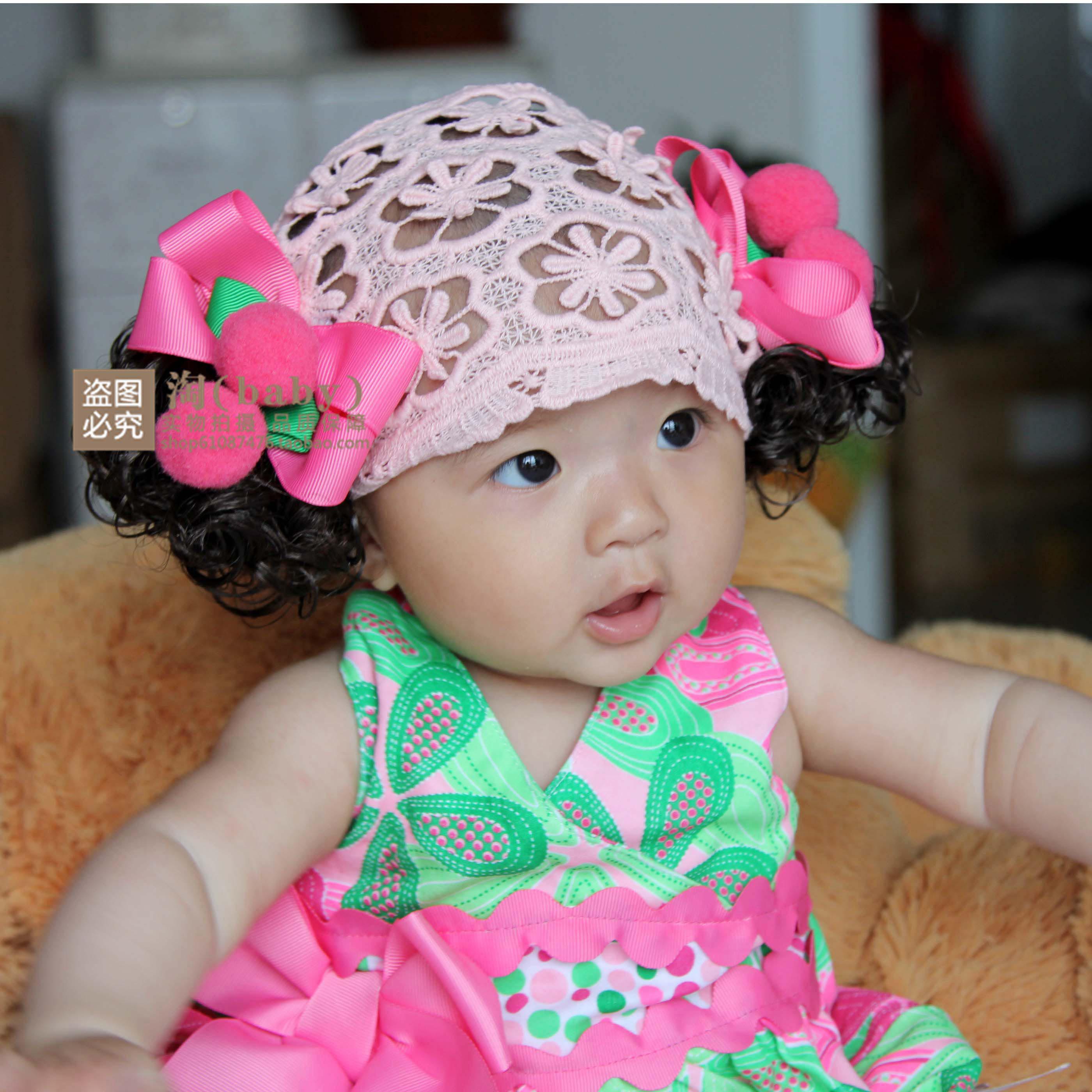 宝宝发带韩版儿童假发婴幼儿头饰饰品纯棉粉嫩樱桃0-3个月1-2-4岁