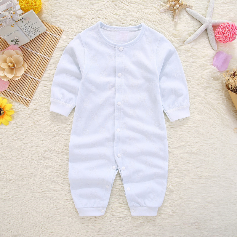 婴儿连体衣夏季0-3个月6男女宝宝薄款衣服新生儿长袖哈衣夏天睡衣