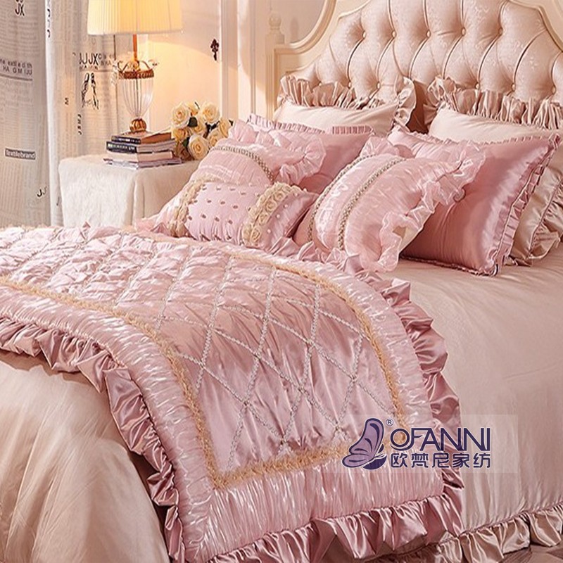 欧式法式床上用品奢华公主风粉色样板房间床品美式家纺婚庆四件套
