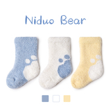 尼多熊新生儿袜子冬季加厚加绒婴儿袜子保暖中长筒珊瑚绒宝宝袜子