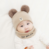 婴儿帽子0-3-6-12个月男女宝宝毛线帽加厚保暖围脖新生儿帽子秋冬