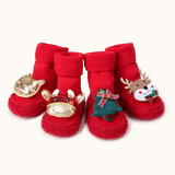 宝宝地板袜冬红色满月婴儿学步鞋袜新生儿袜子圣诞礼物中筒防掉鞋