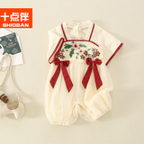 网红婴儿衣服夏装短袖女宝宝满月爬服中国风公主连体衣夏季透气薄