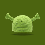 痞幼同款帽子儿童绿色毛线帽史莱克宝宝针织套头帽婴儿帽子秋冬季