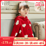戴维贝拉童装红色冬装针织外套婴儿女童宝宝洋气摇粒绒上衣新年服